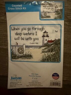Janlynn "Peaceful Shores" Counted Cross Stitch Kit - Lighthouse Beach Scene